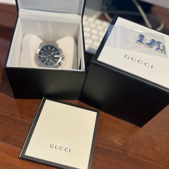 GUCCI-G 44MM CHRONO Stainless Steel Black Dial Men’s Watch Authentic - Picture 6 of 7